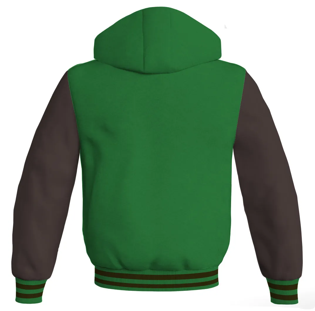 Letterman Bomber Hoodie Jacket Green Body Brown Leather Sleeves