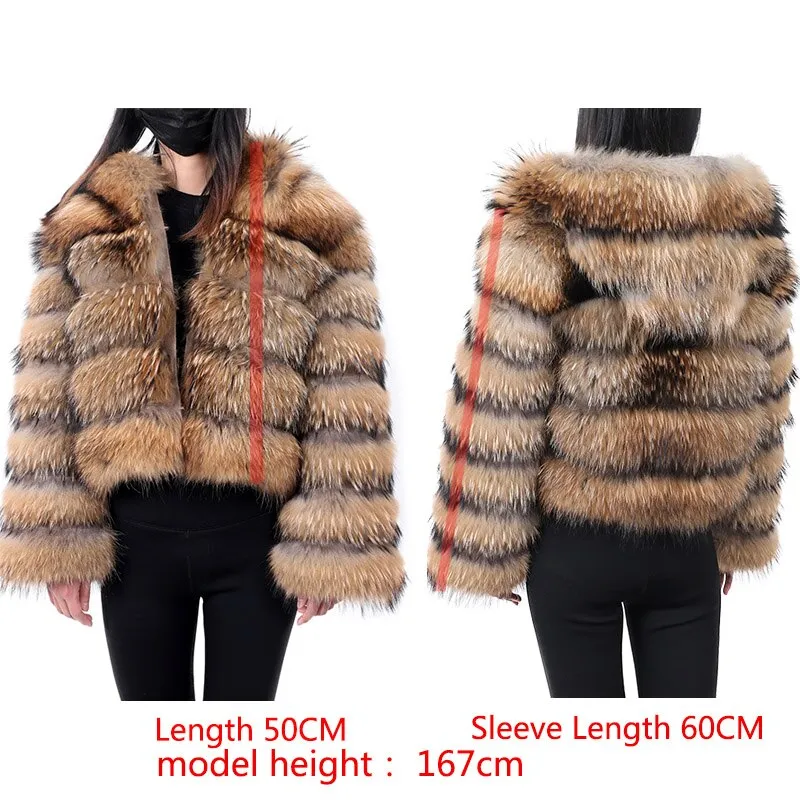 Maomaokong 2023 Natural Real Raccoon Fur Coats Women Luxury Fur Jackets Winter Warm Female Clothes Vests Real Fur Coat Tops
