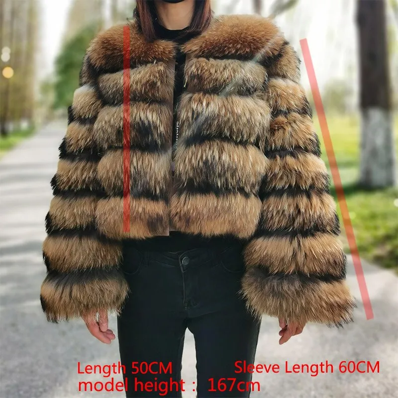 Maomaokong 2023 Natural Real Raccoon Fur Coats Women Luxury Fur Jackets Winter Warm Female Clothes Vests Real Fur Coat Tops