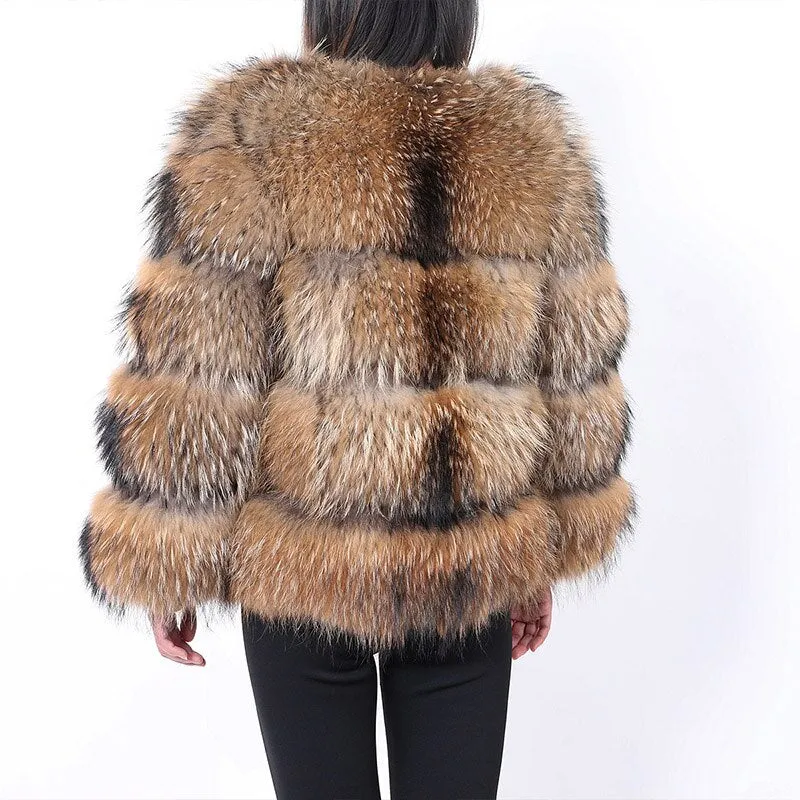 Maomaokong 2023 Natural Real Raccoon Fur Coats Women Luxury Fur Jackets Winter Warm Female Clothes Vests Real Fur Coat Tops