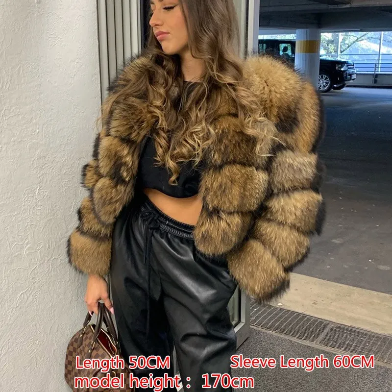 Maomaokong 2023 Natural Real Raccoon Fur Coats Women Luxury Fur Jackets Winter Warm Female Clothes Vests Real Fur Coat Tops