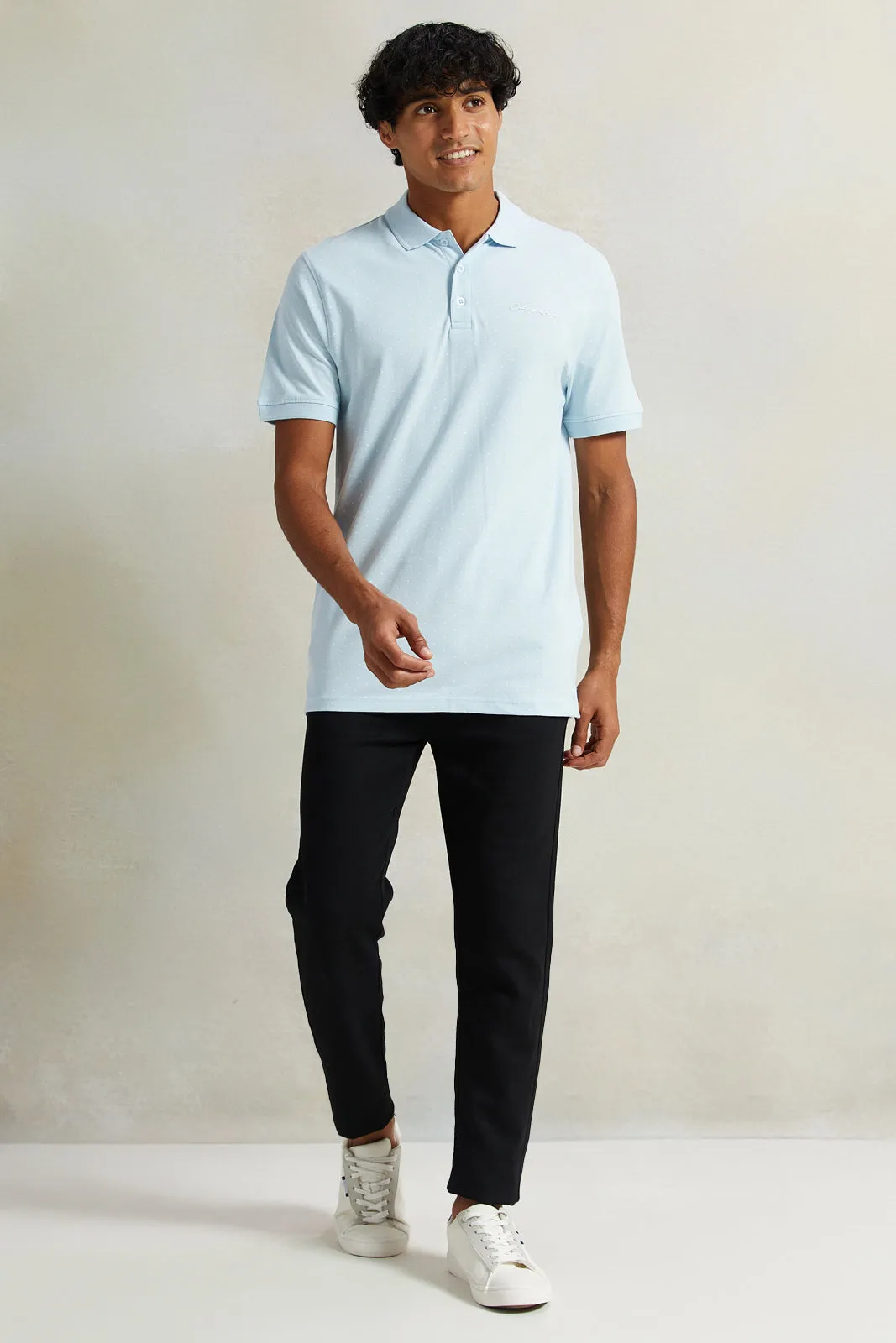 Men Blue Polo Shirt With Chest Logo