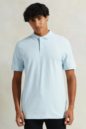 Men Blue Polo Shirt With Chest Logo