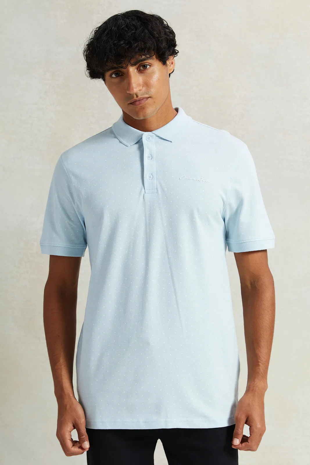 Men Blue Polo Shirt With Chest Logo