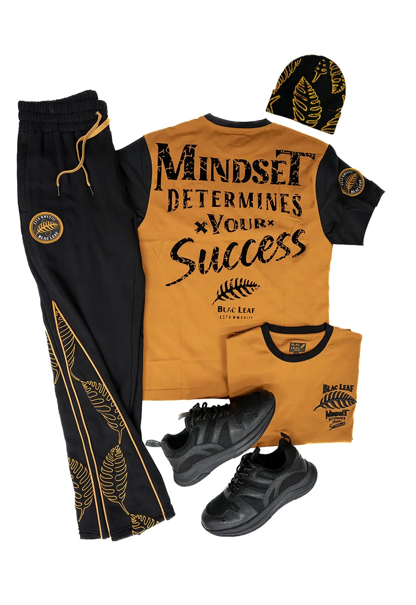 Mindset Determines Success Shirt, Premium Embroidered Flare Jogger, Beanie and Sneakers