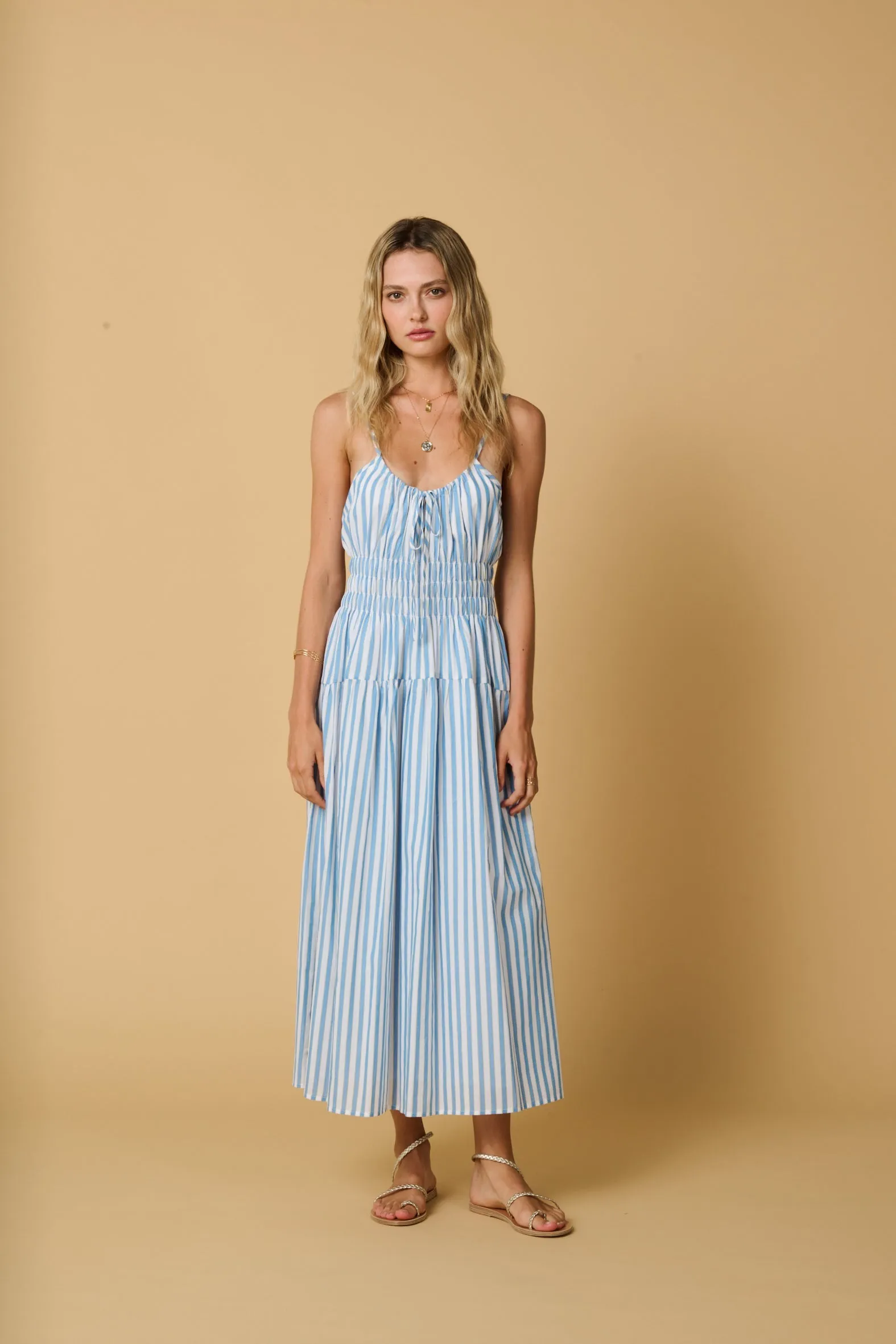 Nefeli Strap Long Dress Sky/Yellow Stripes