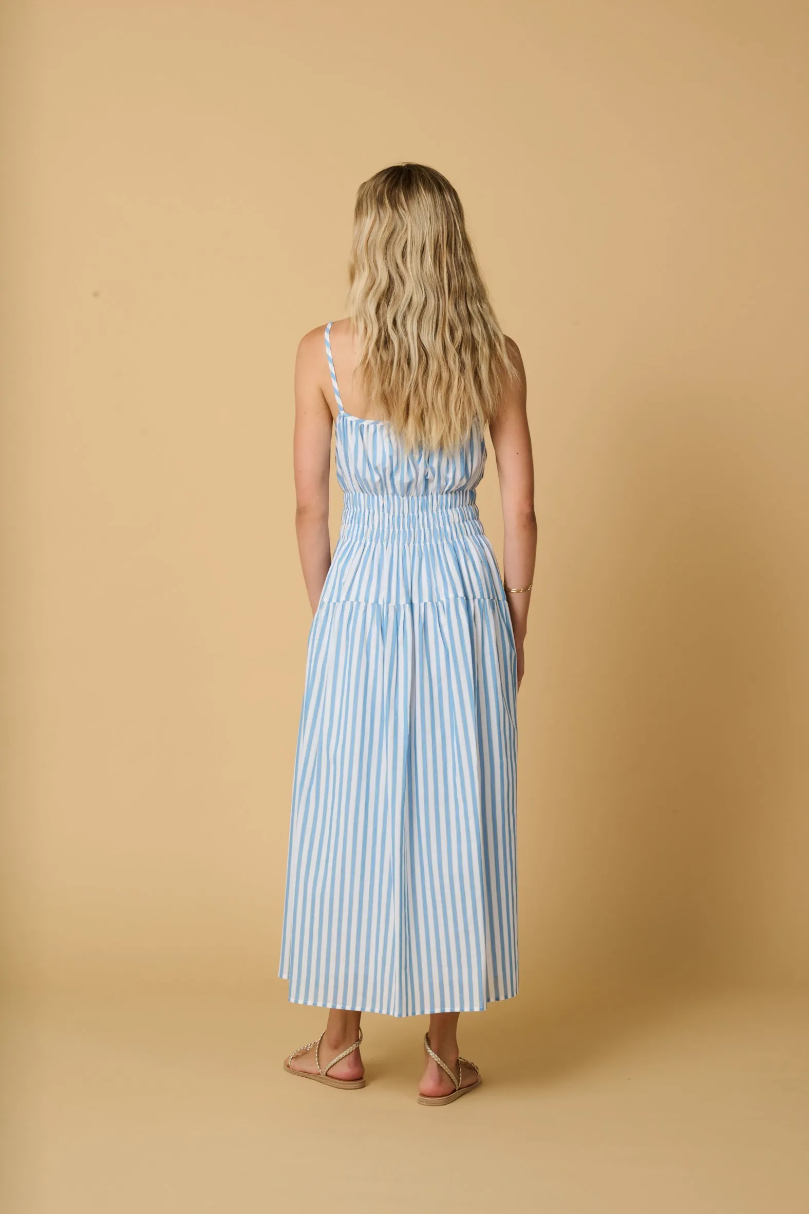 Nefeli Strap Long Dress Sky/Yellow Stripes
