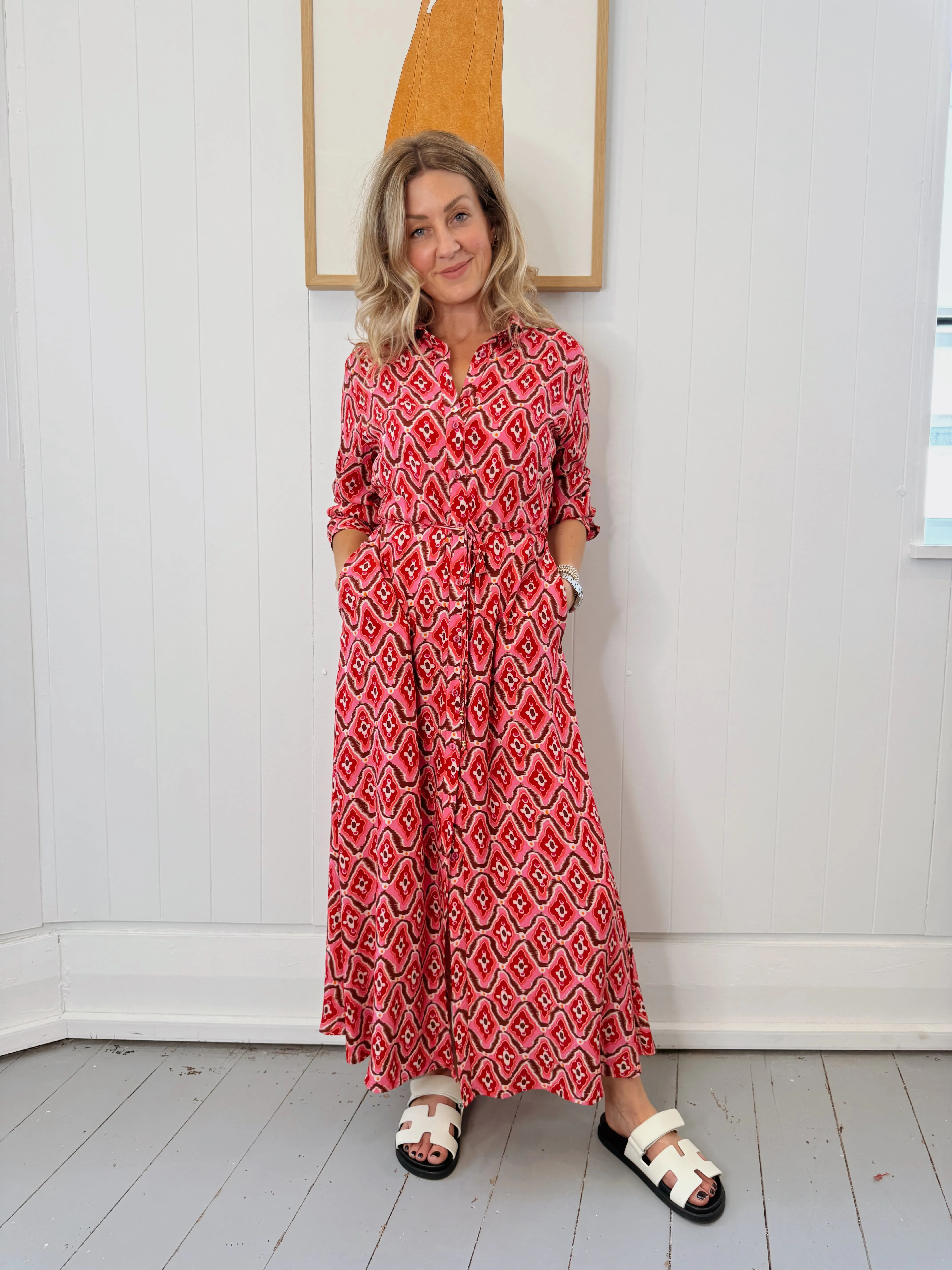 Nicola Dress | Pink Ikat