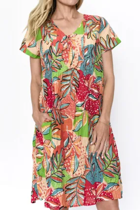 One Summer Nicola Dress Cap Sleeve Dress Orange Floral 8