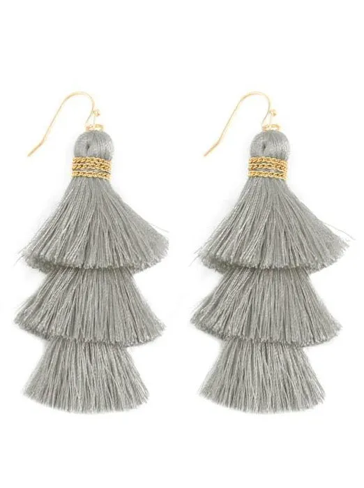 Party of Three Tassel Earrings - Grey