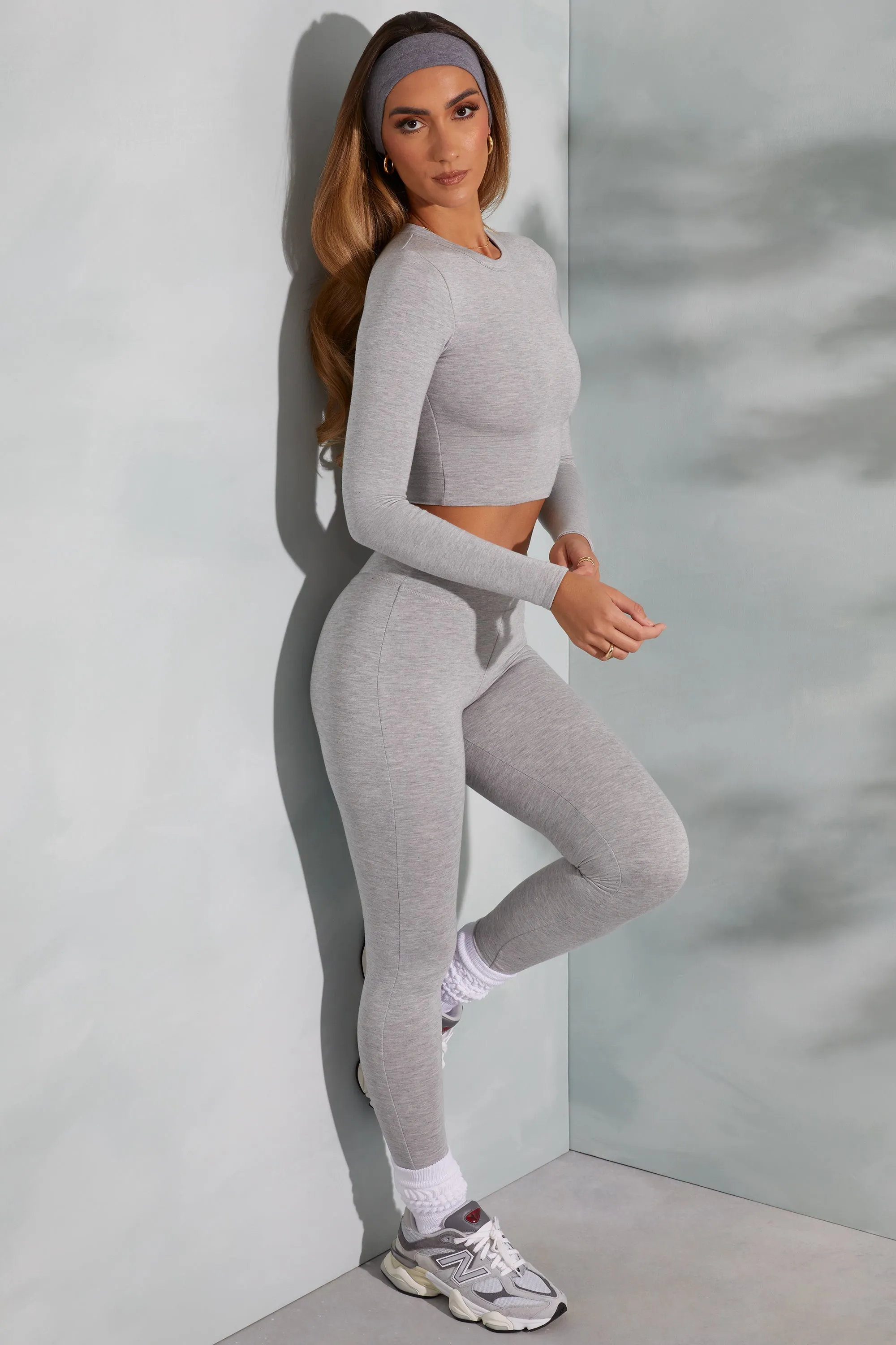 Petite High Waist Leggings in Marled Grey