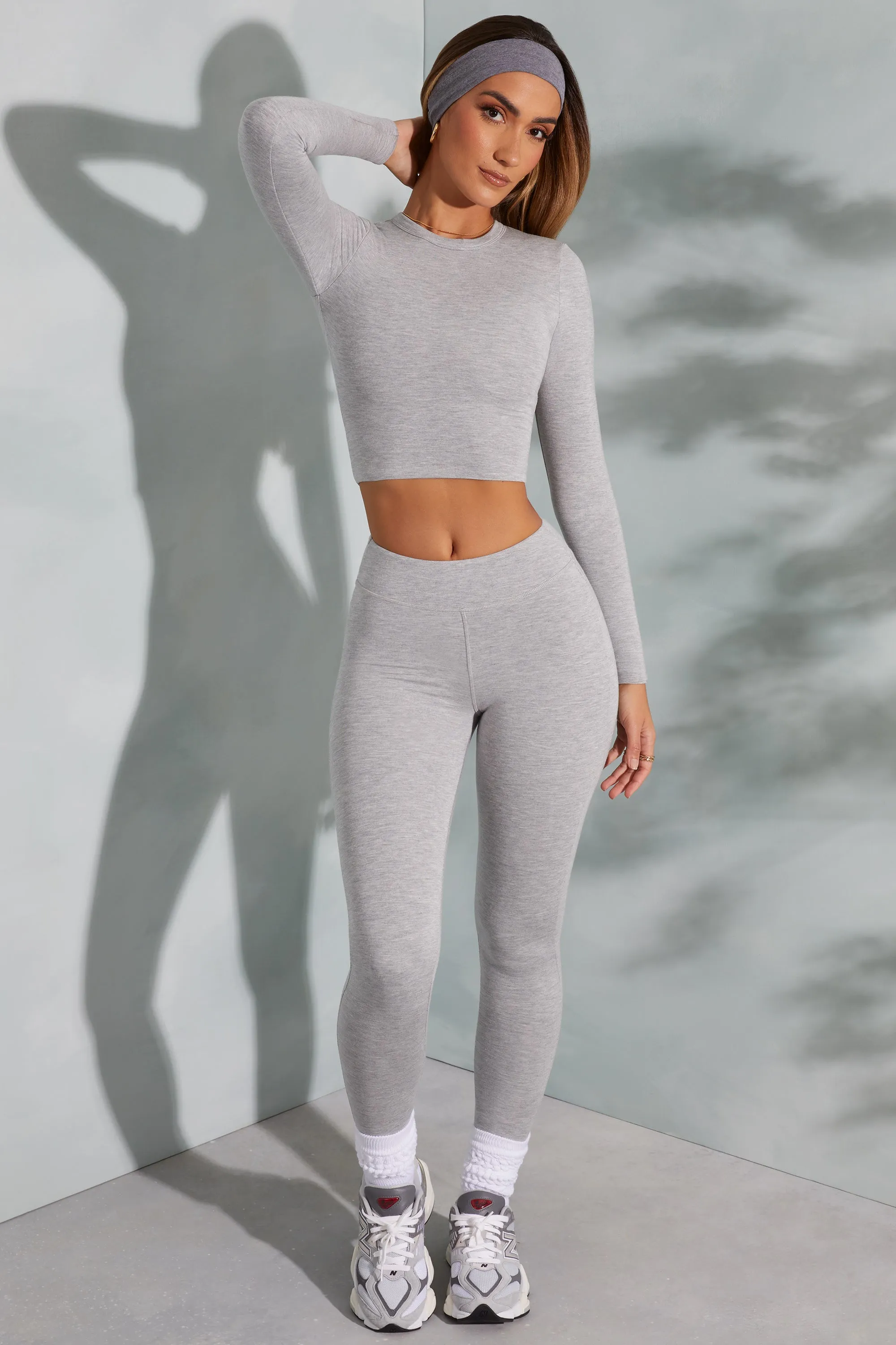 Petite High Waist Leggings in Marled Grey
