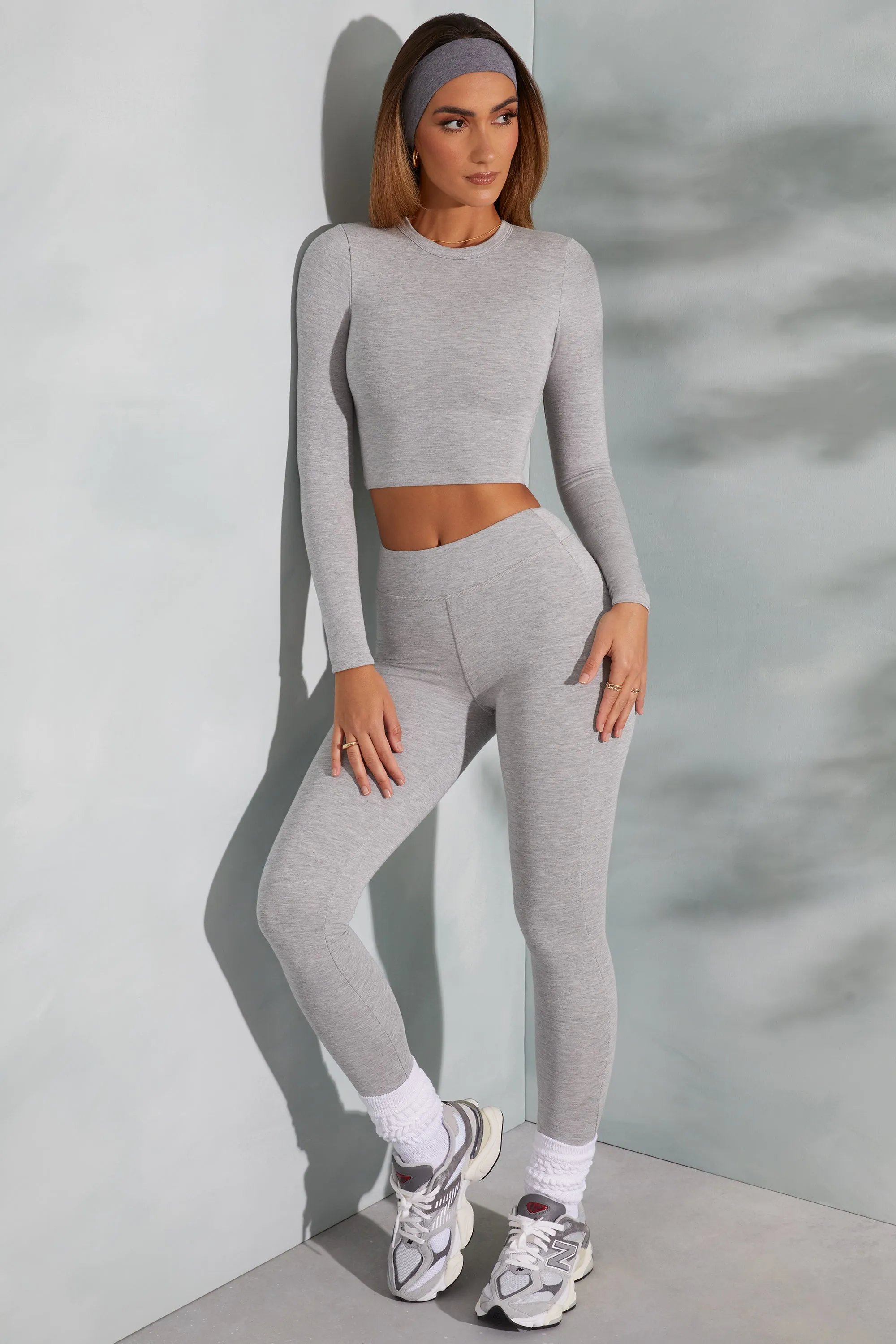 Petite High Waist Leggings in Marled Grey
