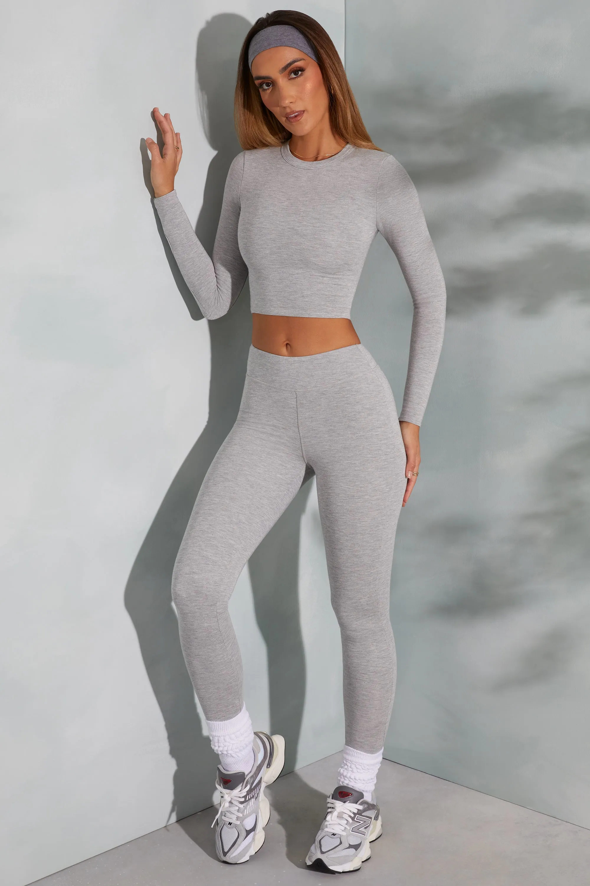 Petite High Waist Leggings in Marled Grey