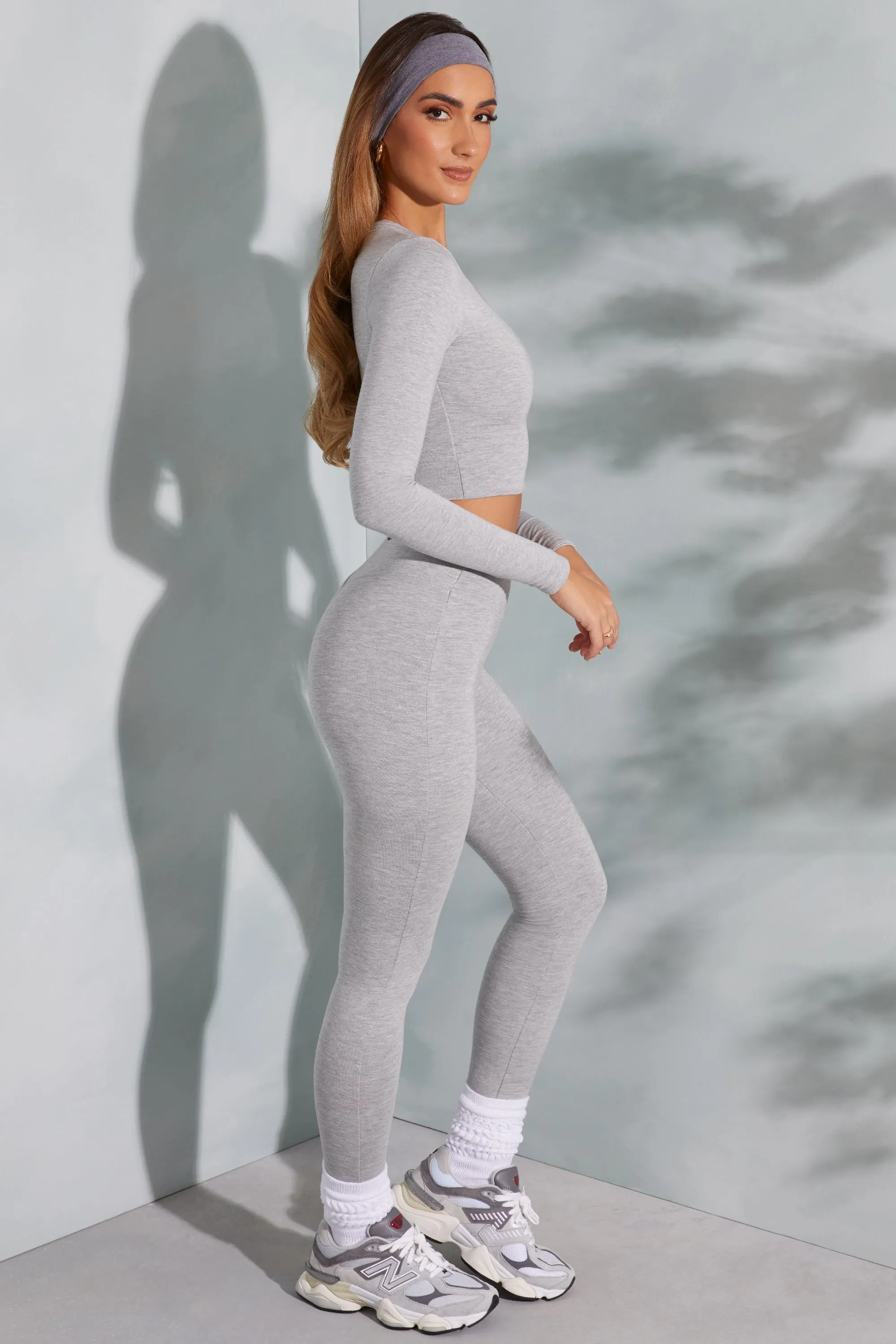 Petite High Waist Leggings in Marled Grey