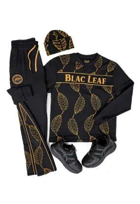 Premium Embroidered Leaf Pattern Crewneck Bundle, Flare Jogger, Beanie and G7 Sneakers
