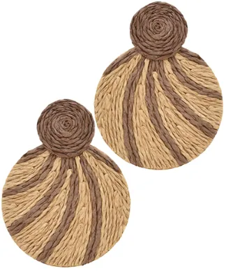 Raffia Line Pattern Round Earrings