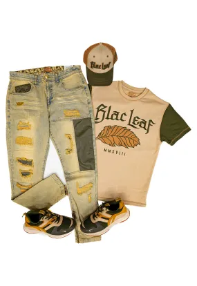 Rustic  Leaf Tee Putty Khaki,  Denim Jeans and Dad Hat: Big & Tall Bundle (Sneakers Not Included)