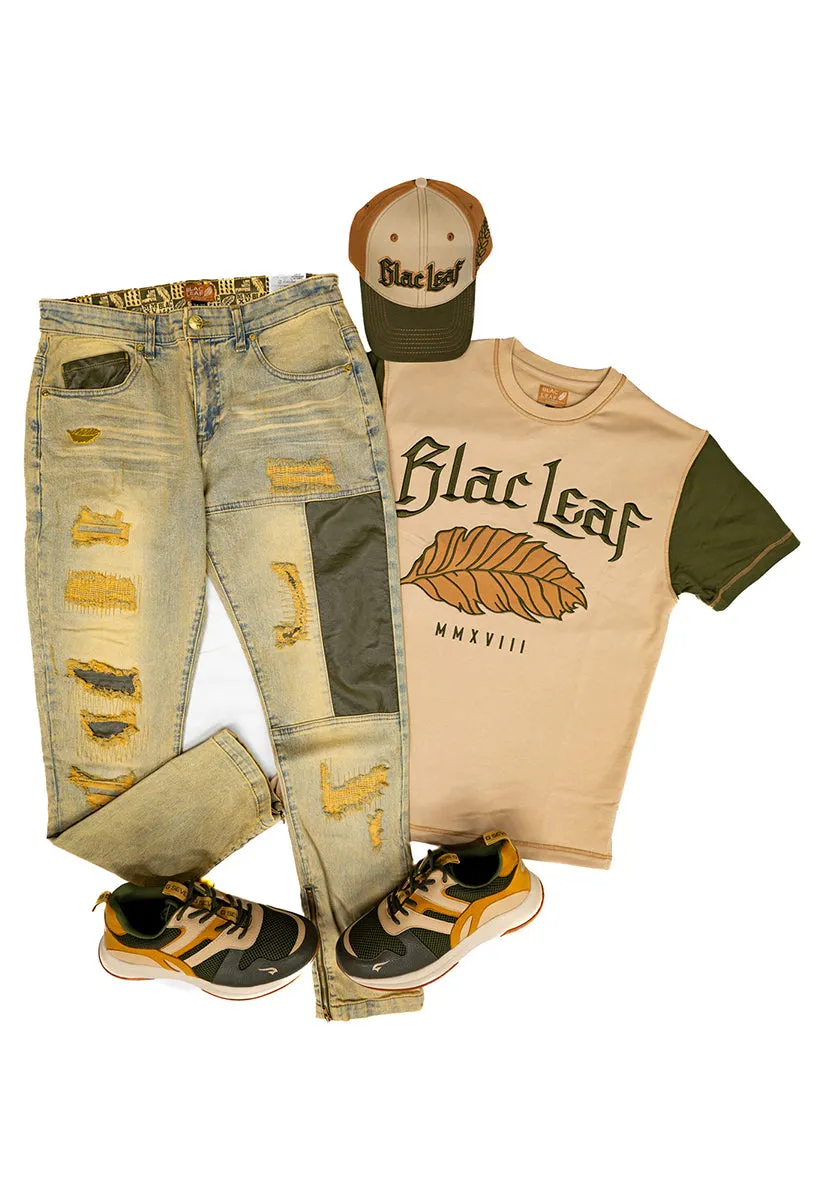 Rustic  Leaf Tee Putty Khaki,  Denim Jeans and Dad Hat: Big & Tall Bundle (Sneakers Not Included)