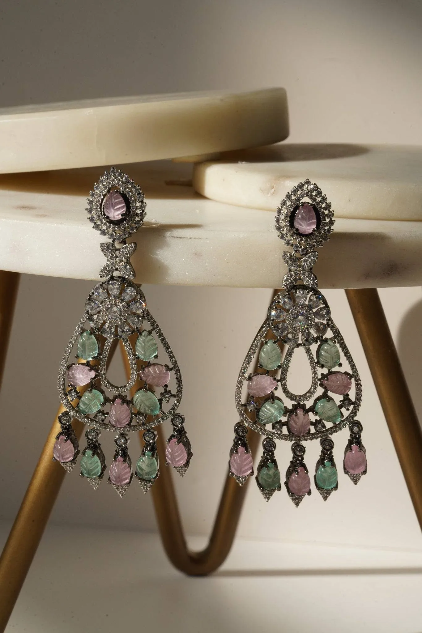Sanvi - Black Plated Moissanite Polki Earrings