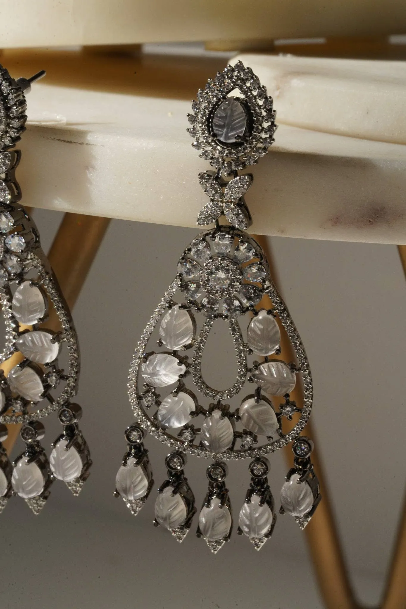 Sanvi - Black Plated Moissanite Polki Earrings