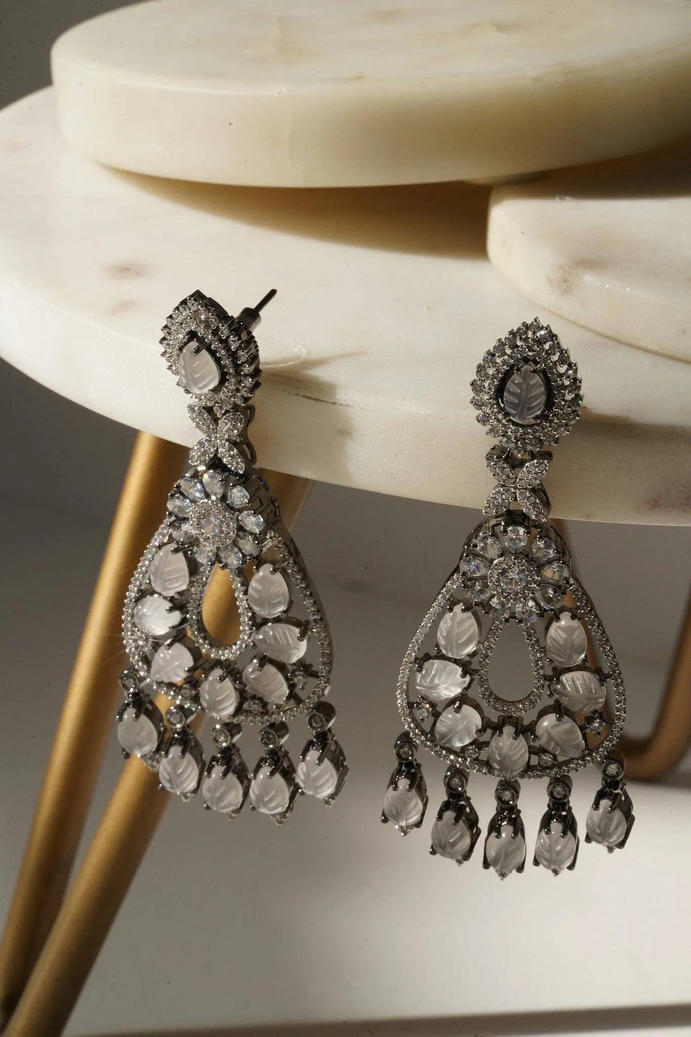 Sanvi - Black Plated Moissanite Polki Earrings