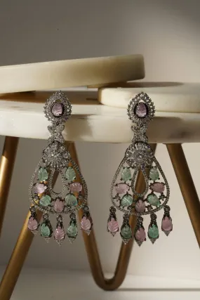 Sanvi - Black Plated Moissanite Polki Earrings