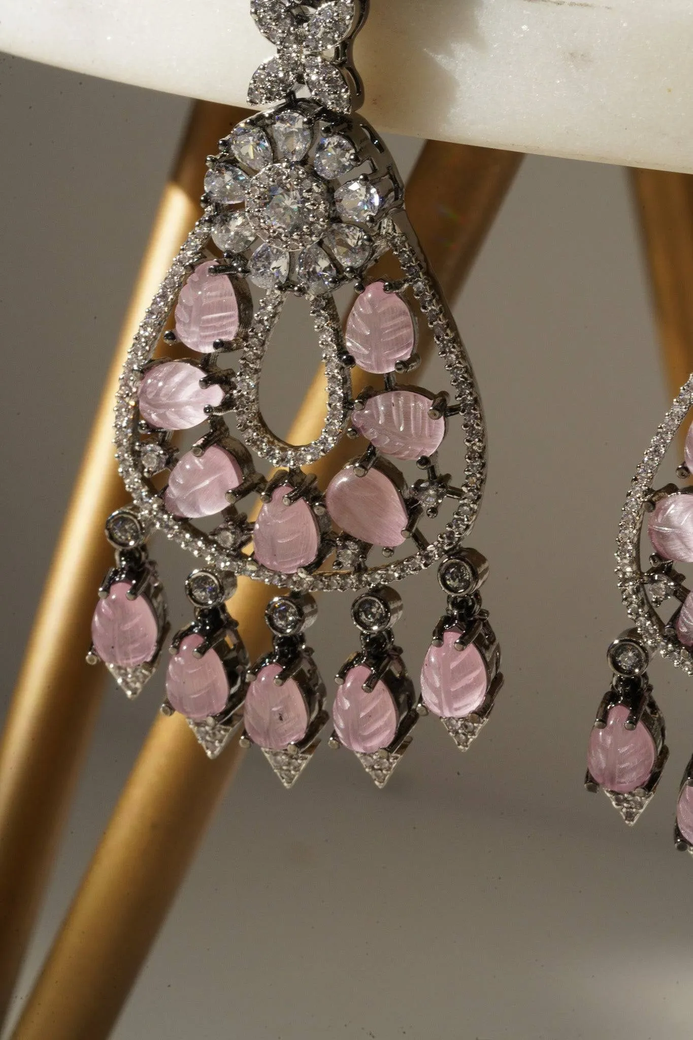 Sanvi - Black Plated Moissanite Polki Earrings