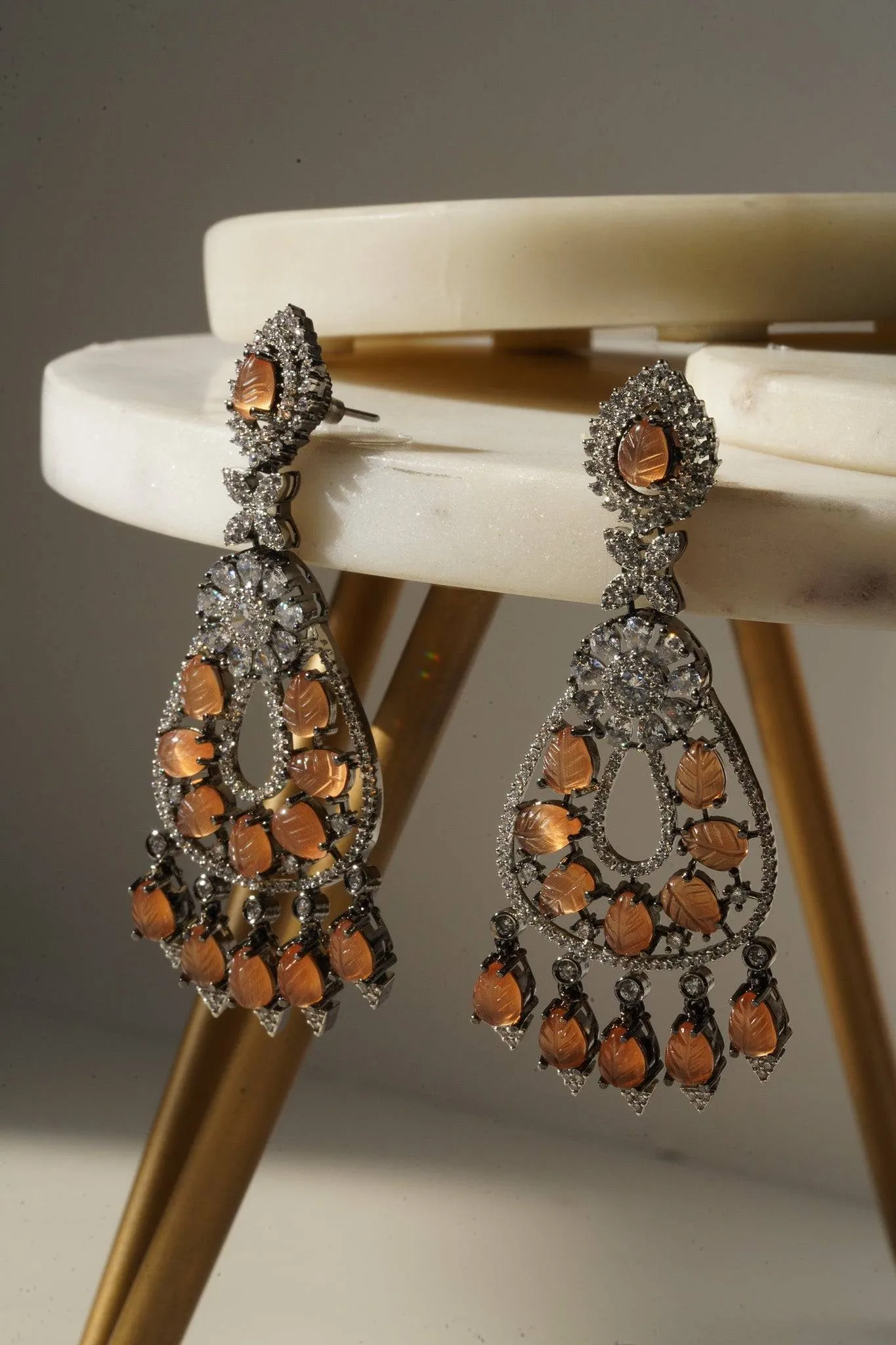 Sanvi - Black Plated Moissanite Polki Earrings