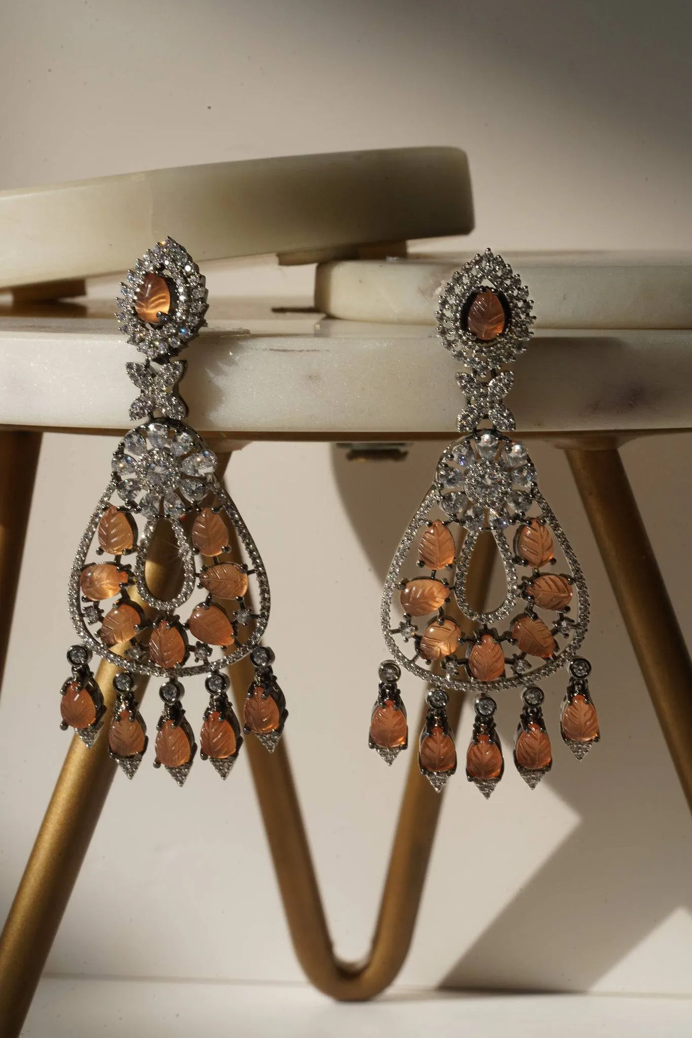 Sanvi - Black Plated Moissanite Polki Earrings