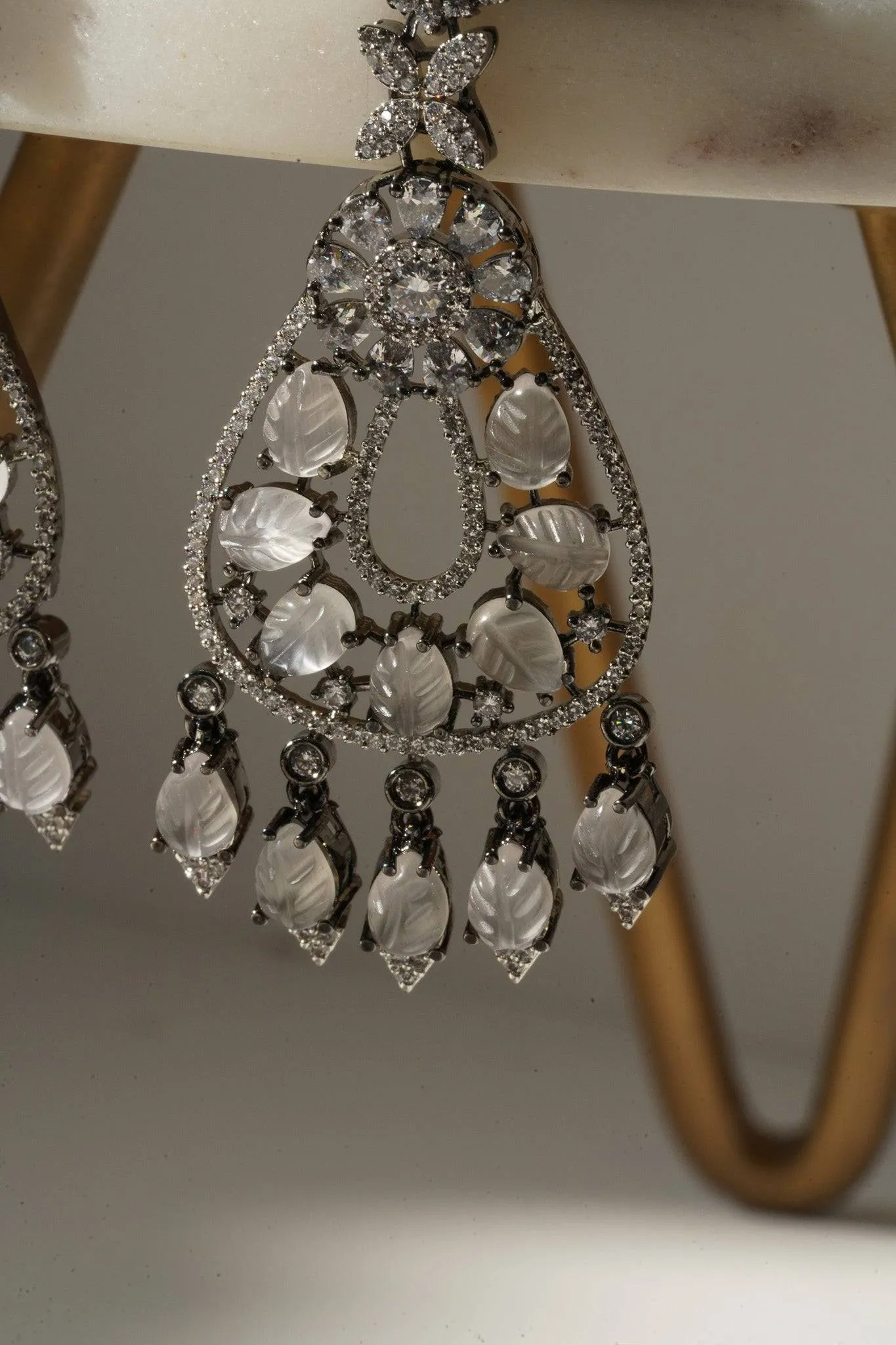 Sanvi - Black Plated Moissanite Polki Earrings