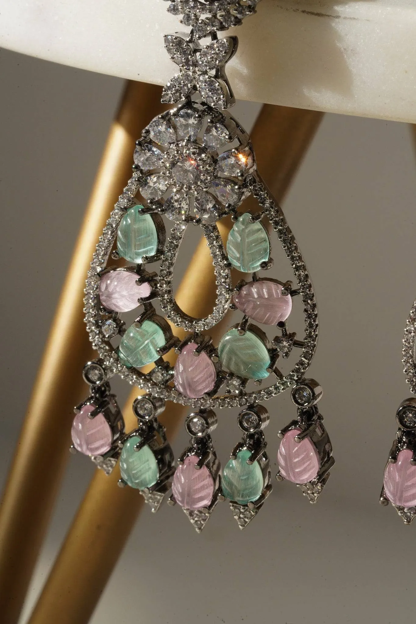 Sanvi - Black Plated Moissanite Polki Earrings