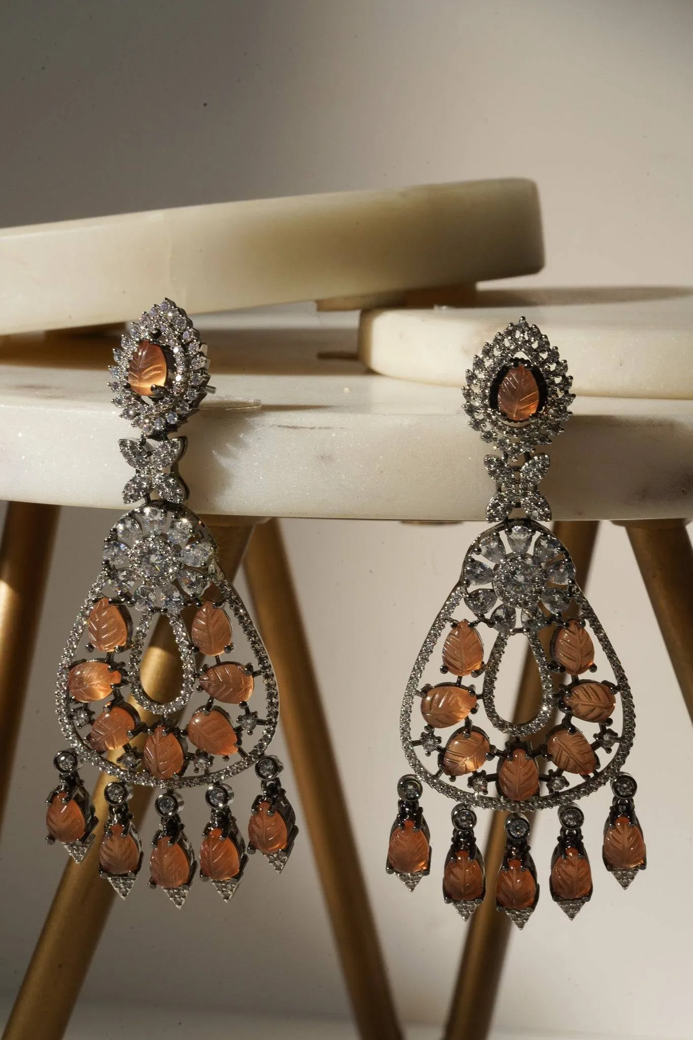 Sanvi - Black Plated Moissanite Polki Earrings