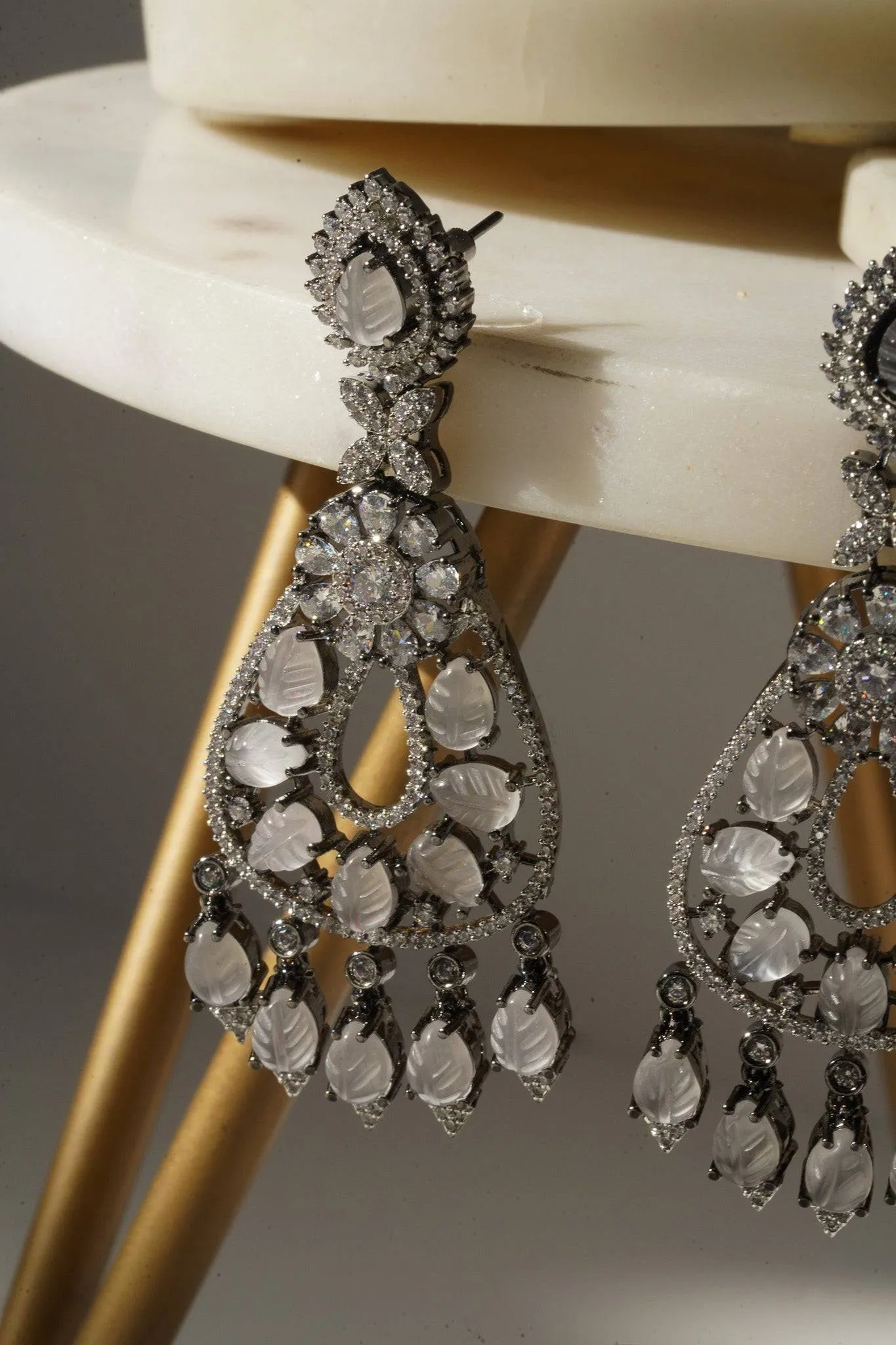 Sanvi - Black Plated Moissanite Polki Earrings