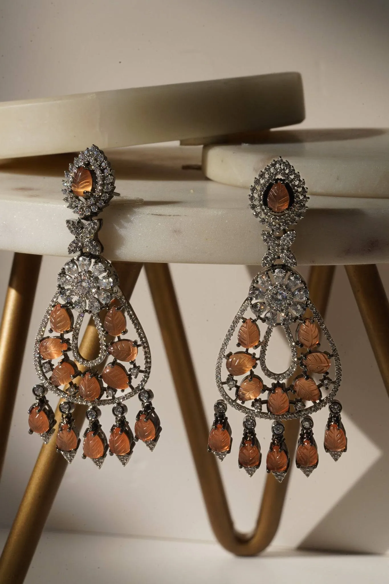 Sanvi - Black Plated Moissanite Polki Earrings