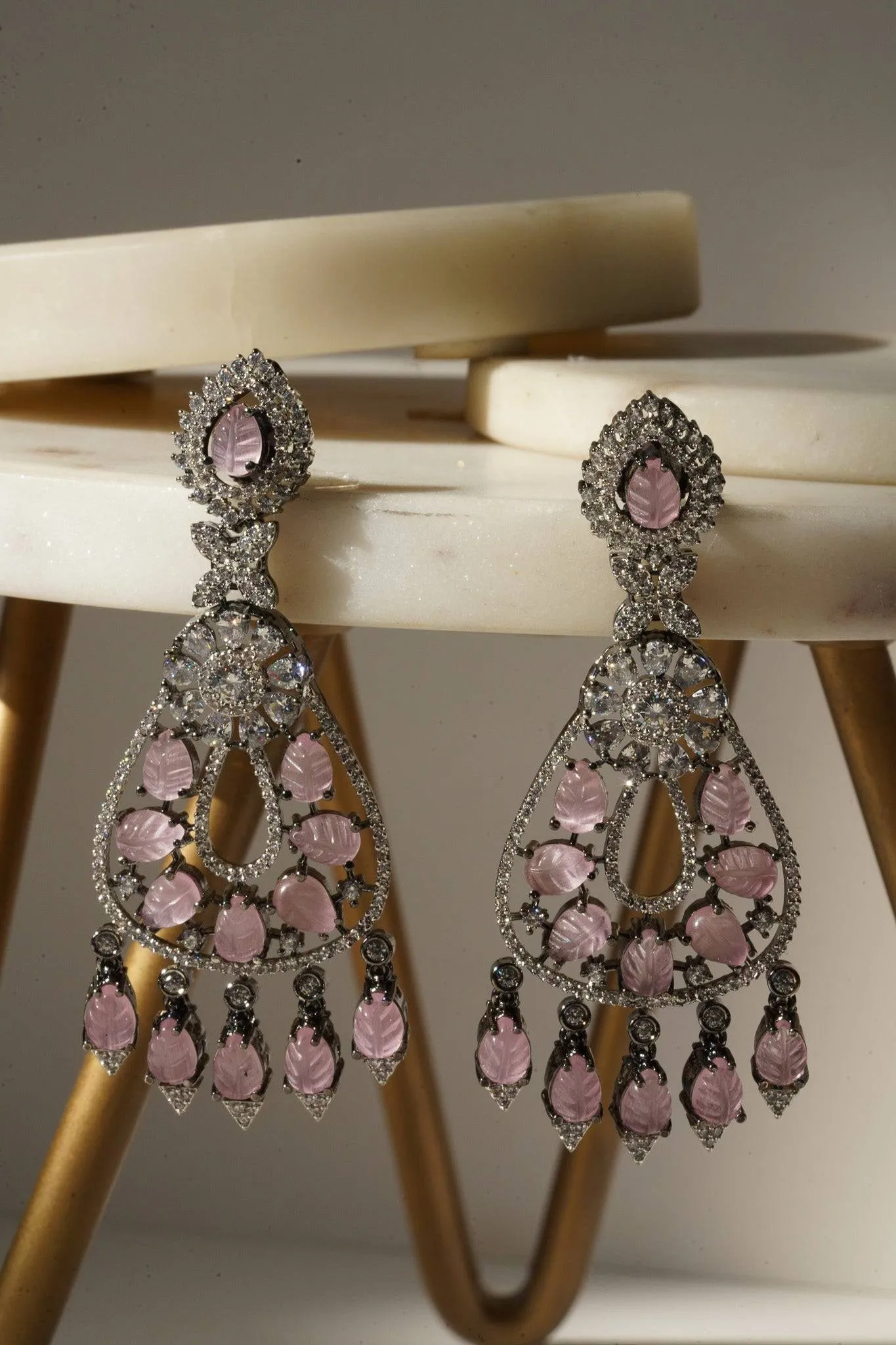 Sanvi - Black Plated Moissanite Polki Earrings