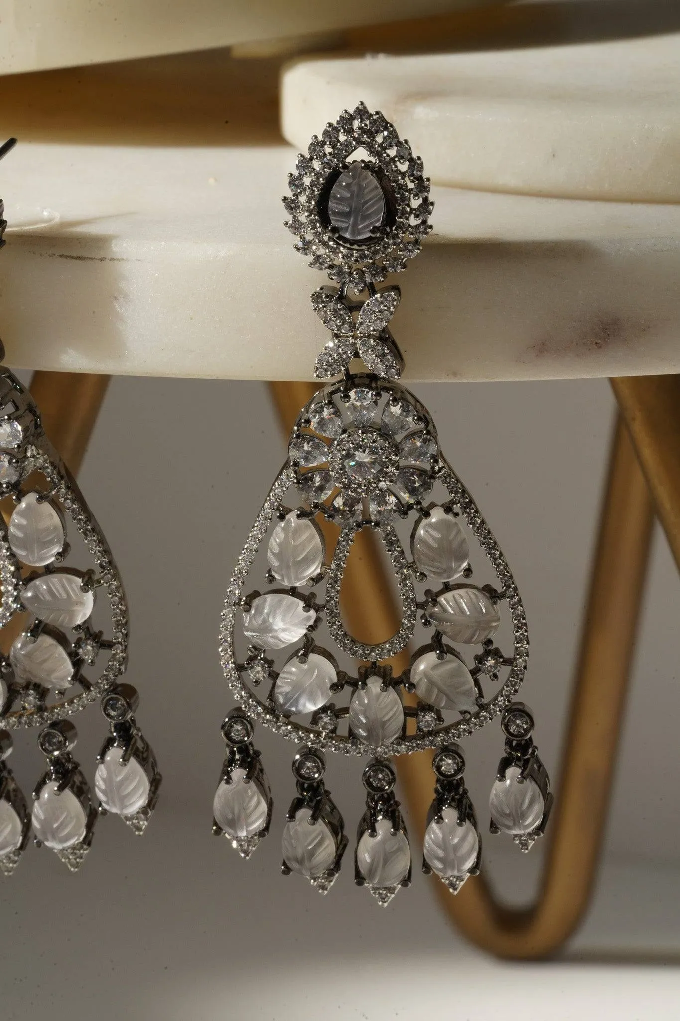Sanvi - Black Plated Moissanite Polki Earrings