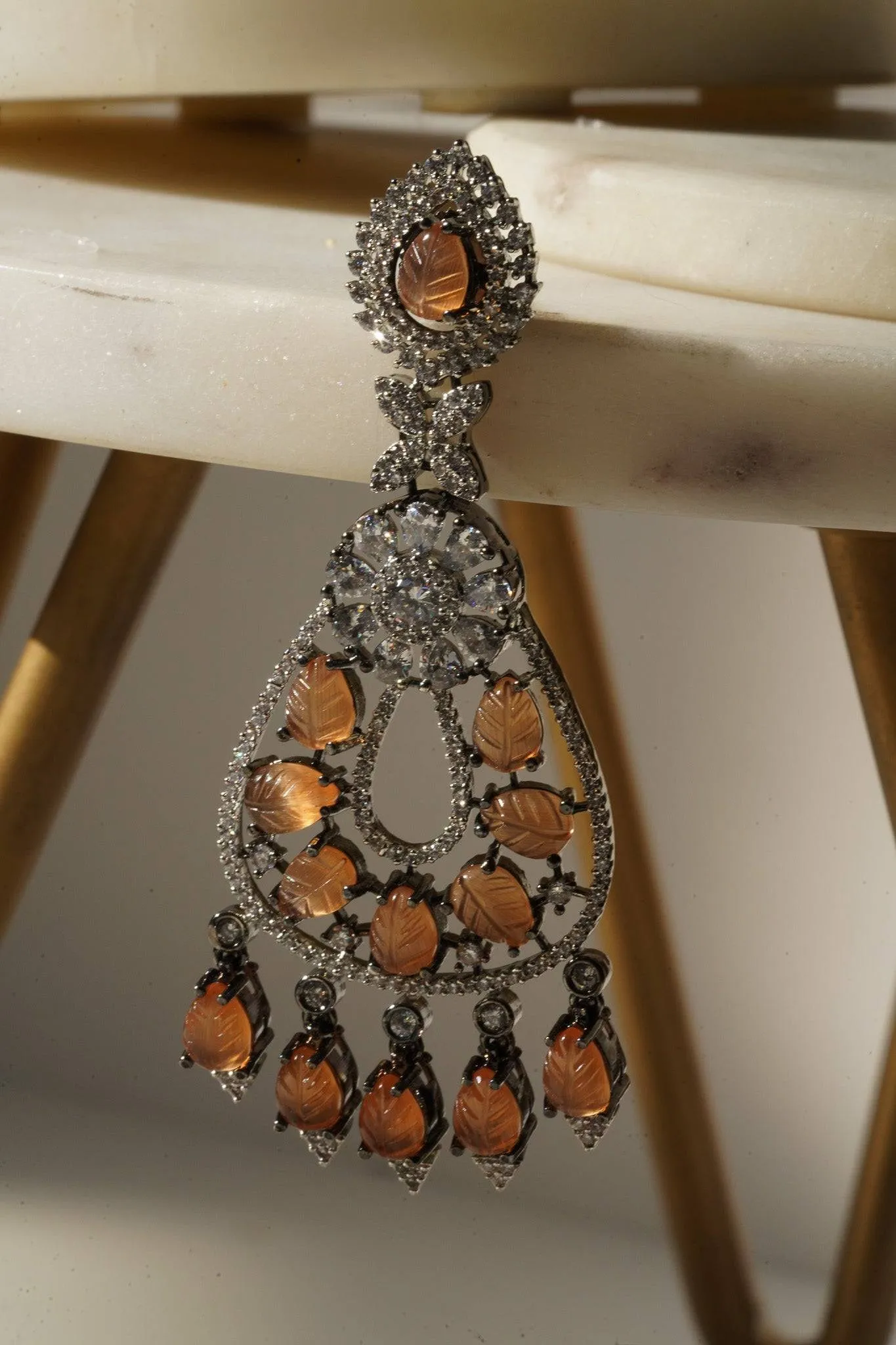 Sanvi - Black Plated Moissanite Polki Earrings