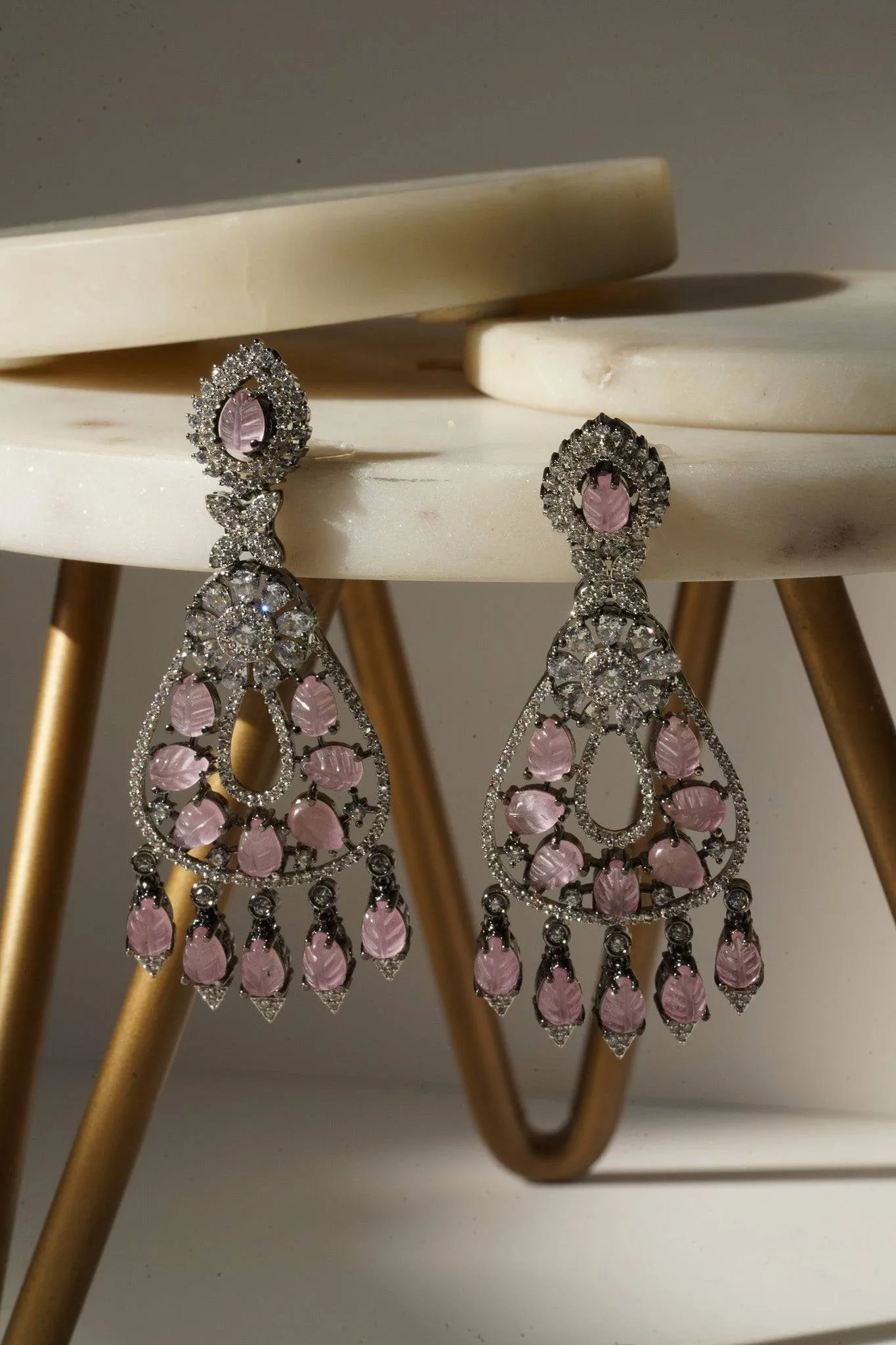 Sanvi - Black Plated Moissanite Polki Earrings