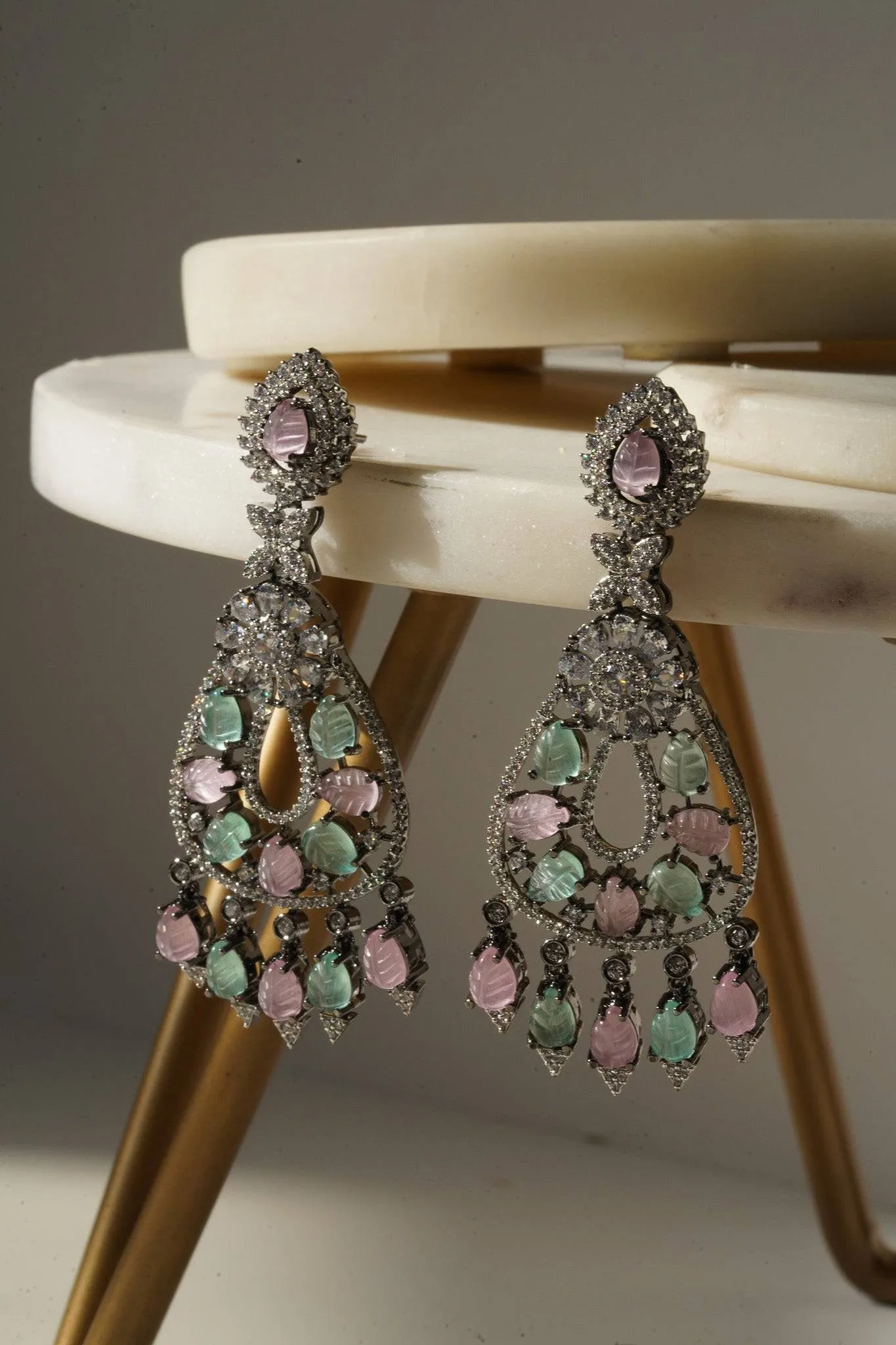 Sanvi - Black Plated Moissanite Polki Earrings