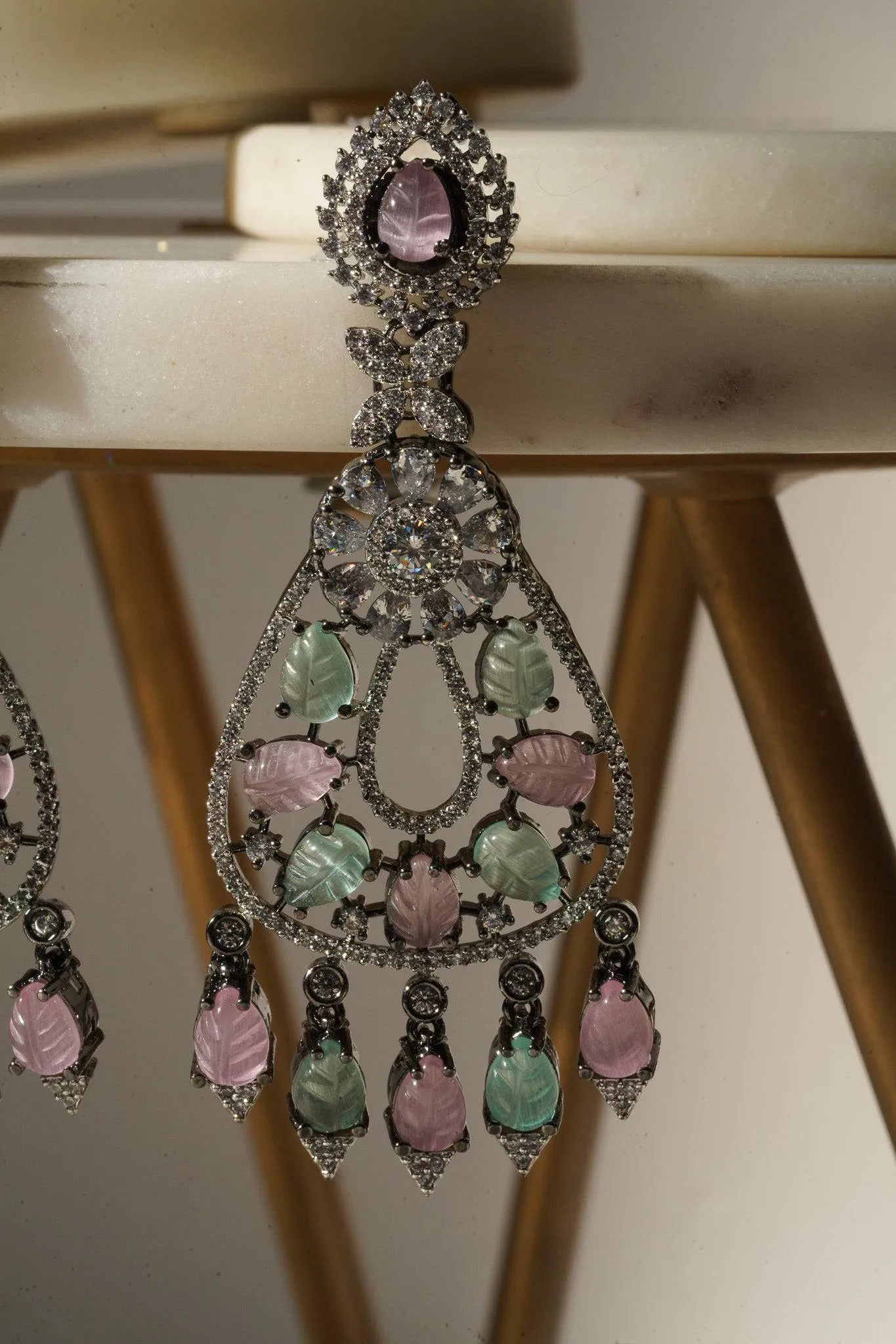 Sanvi - Black Plated Moissanite Polki Earrings