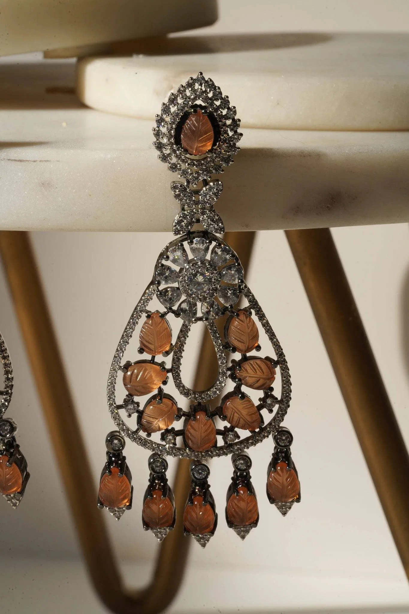 Sanvi - Black Plated Moissanite Polki Earrings