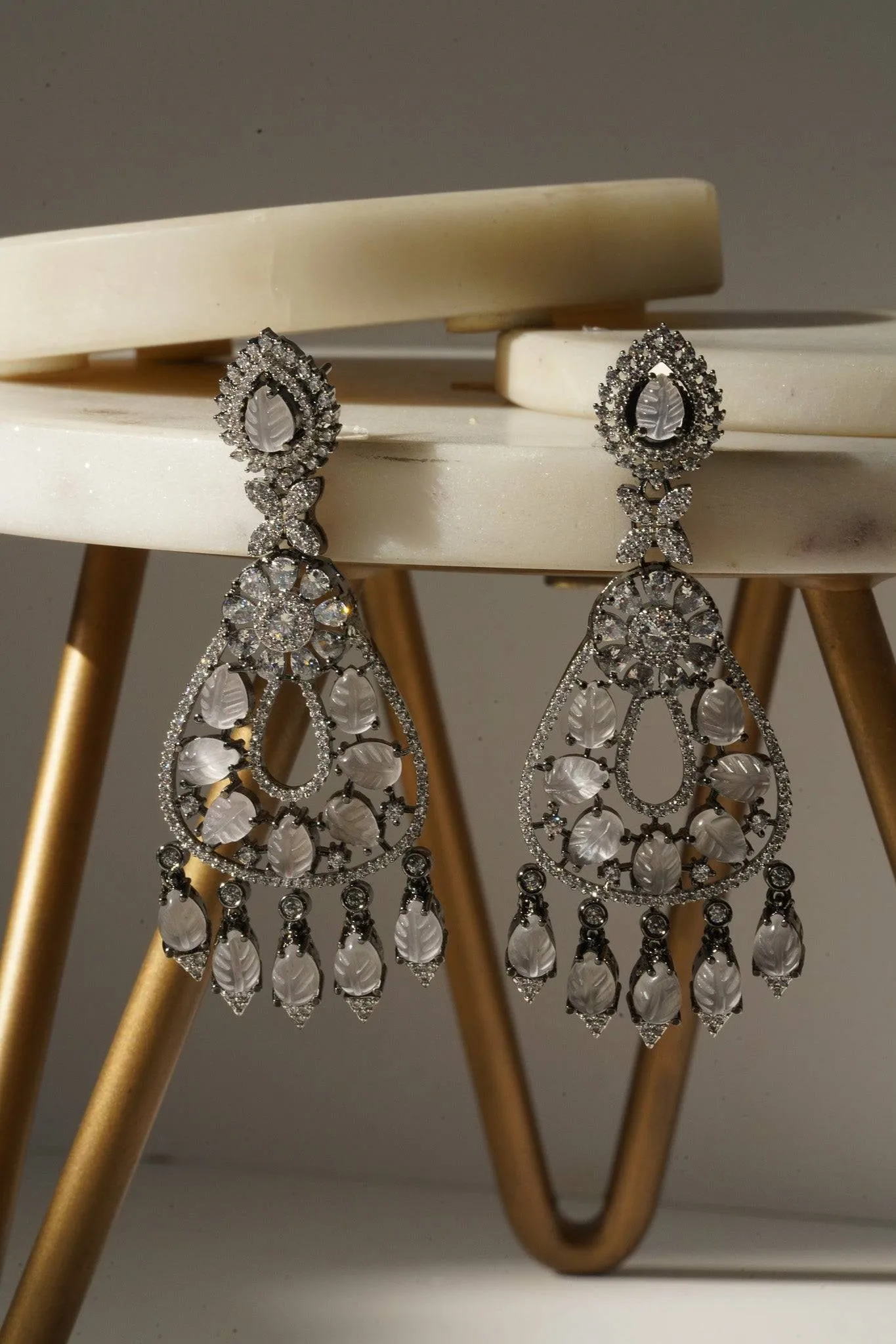 Sanvi - Black Plated Moissanite Polki Earrings