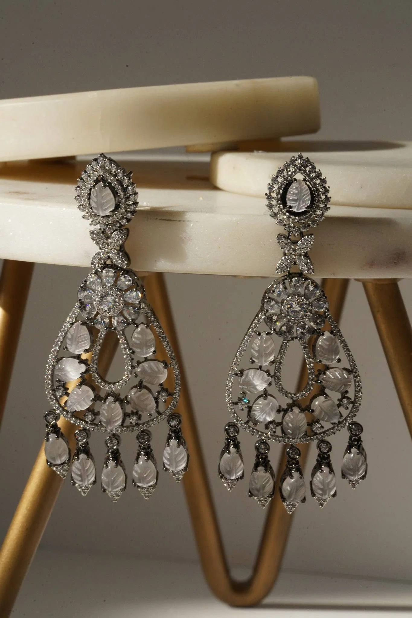Sanvi - Black Plated Moissanite Polki Earrings
