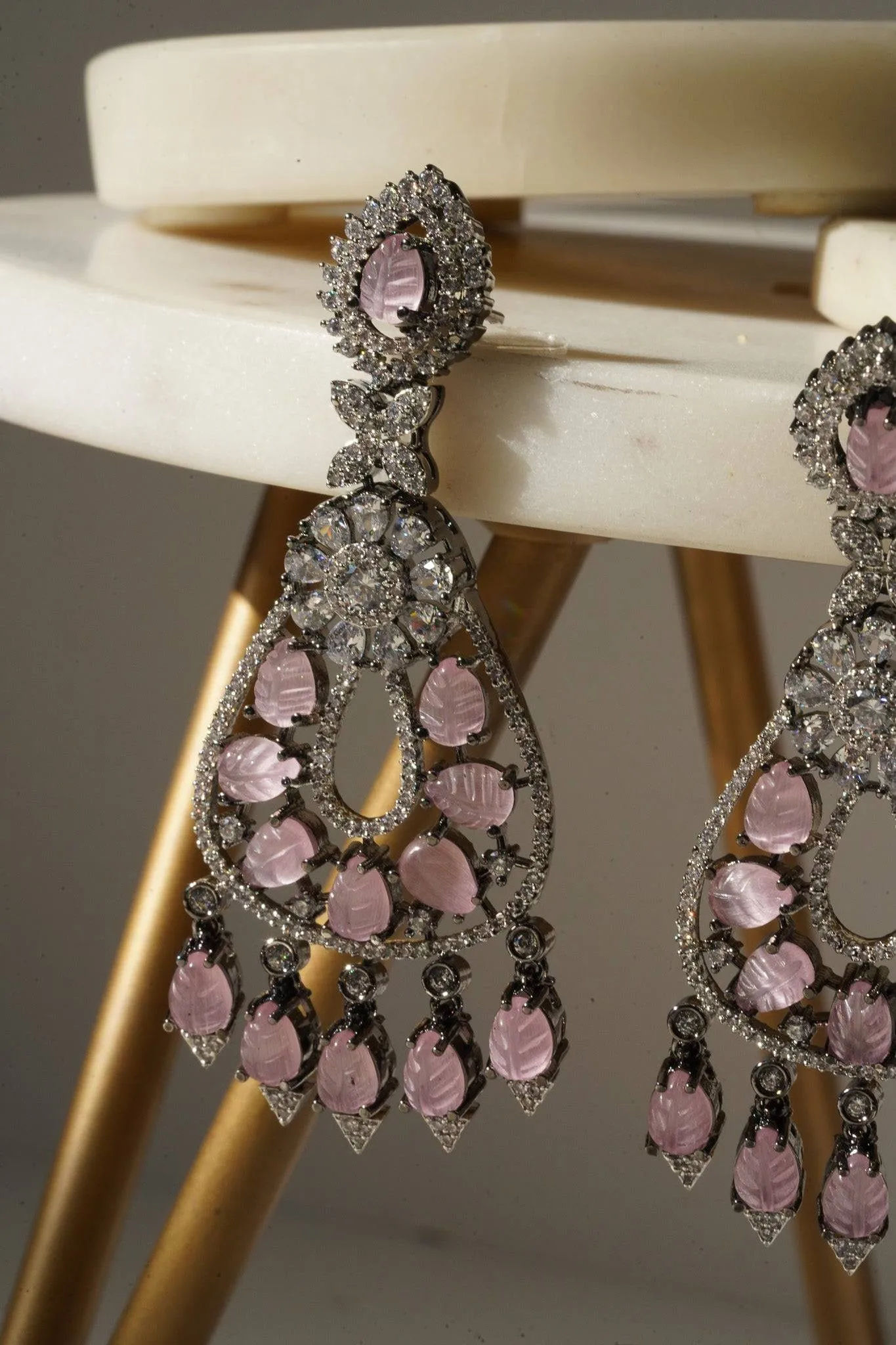 Sanvi - Black Plated Moissanite Polki Earrings