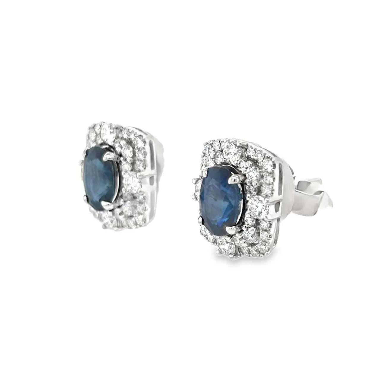 Sapphire and Double Halo Diamond Earrings