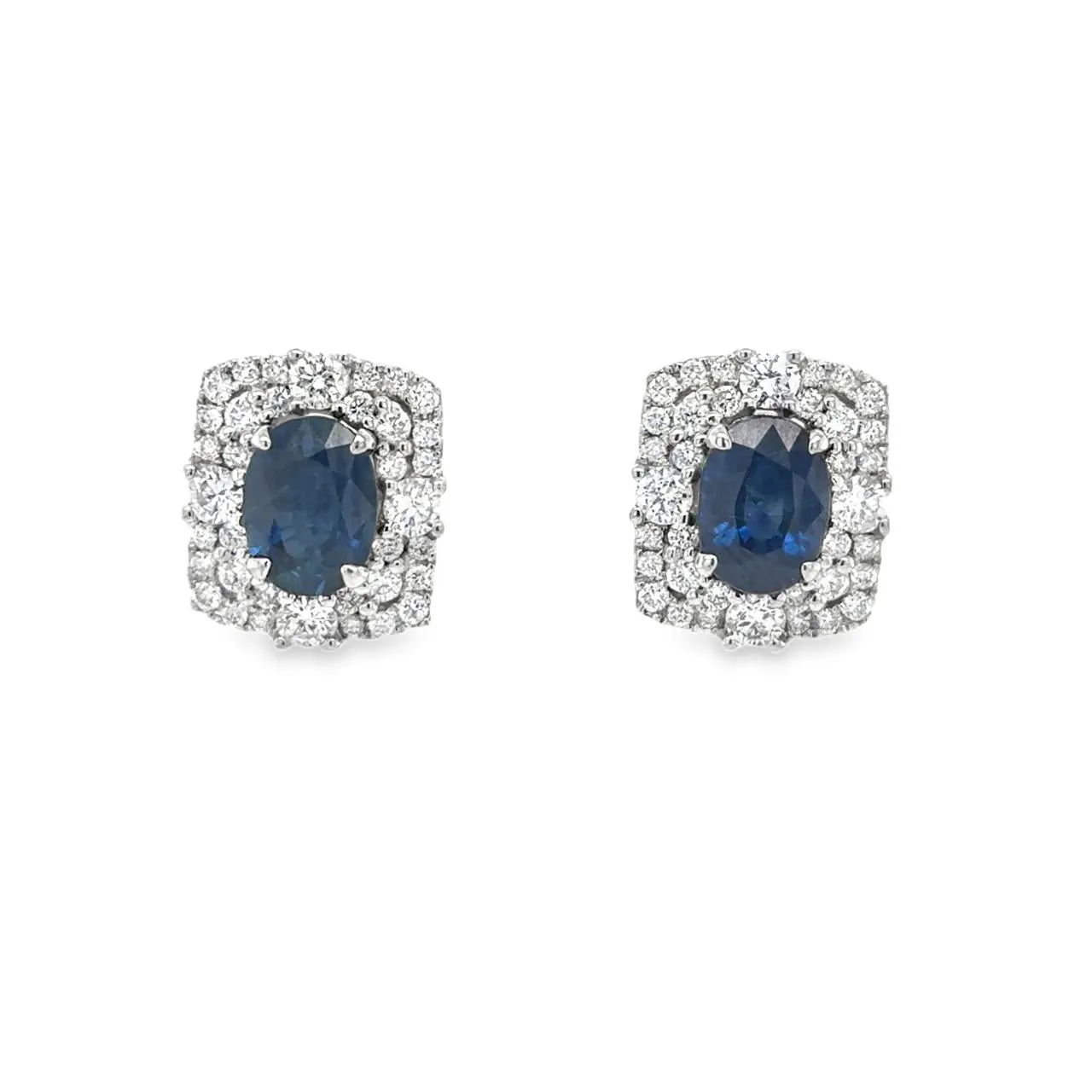 Sapphire and Double Halo Diamond Earrings