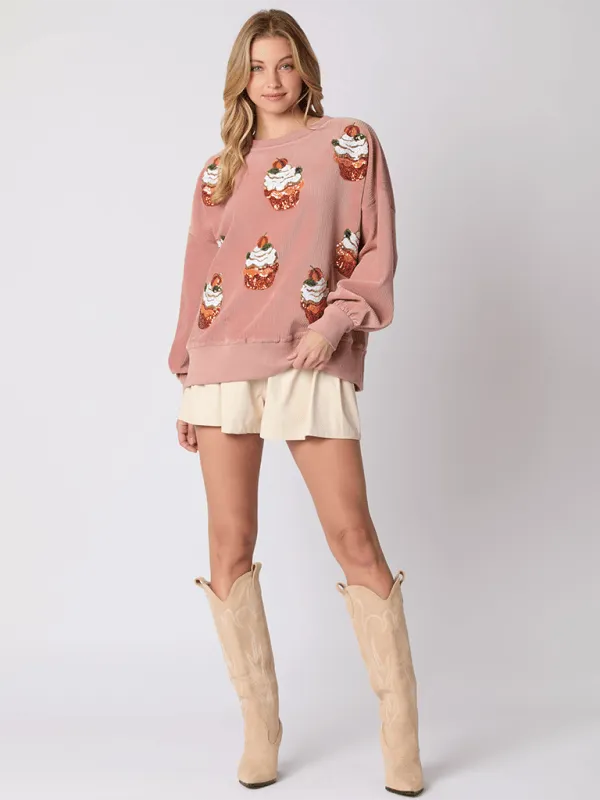 Sassy Sweet Sequin Pumpkin Cupcake Sweatshirt