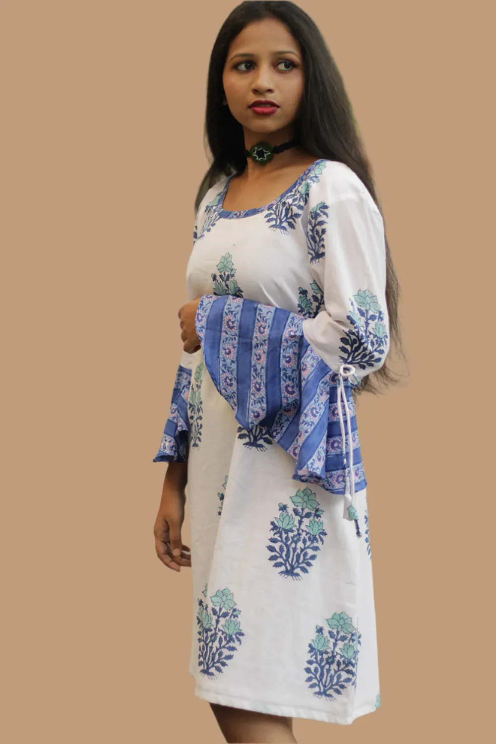 Sayali | Short Dress | Cobalt Blue Blooms Sanganeri