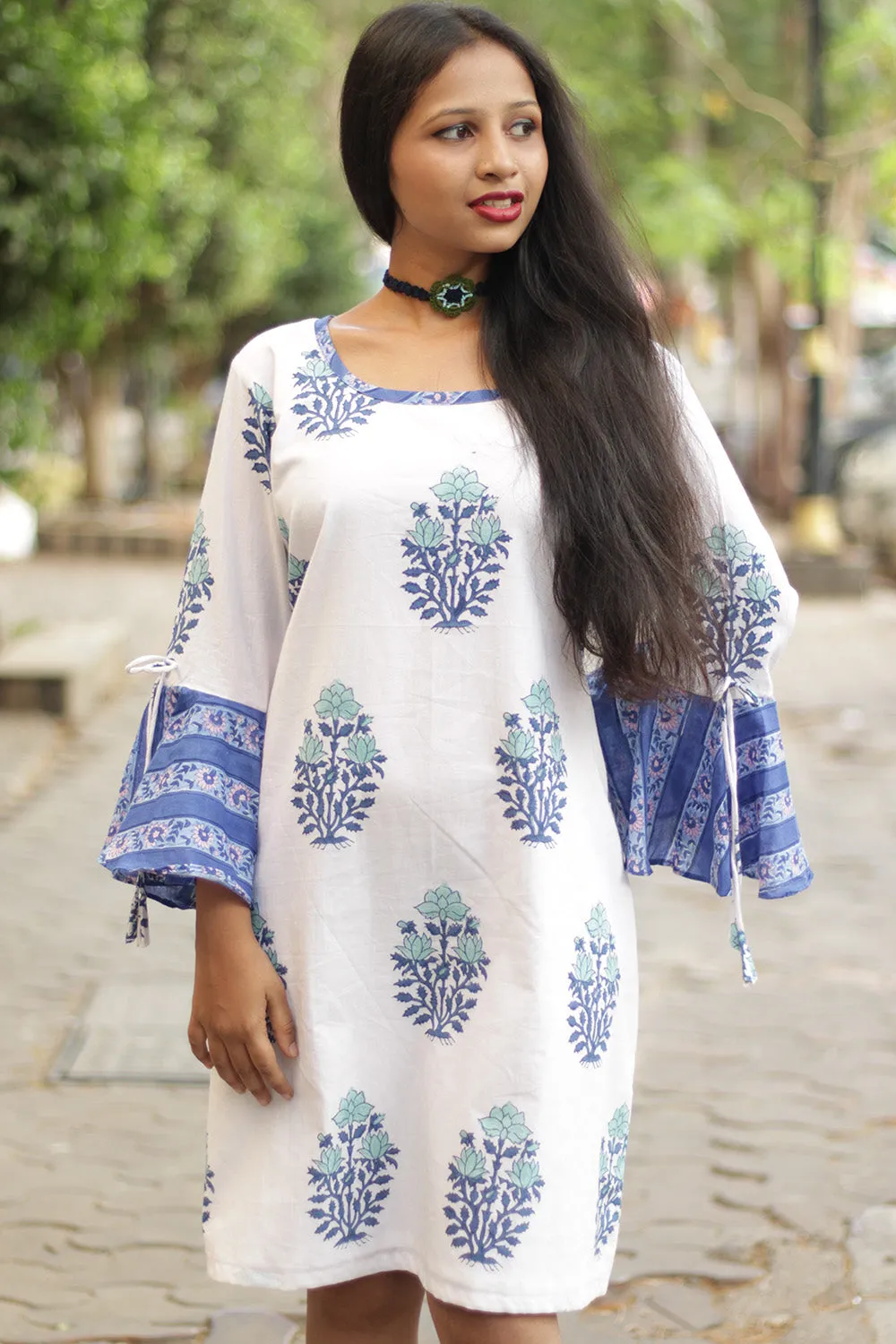 Sayali | Short Dress | Cobalt Blue Blooms Sanganeri